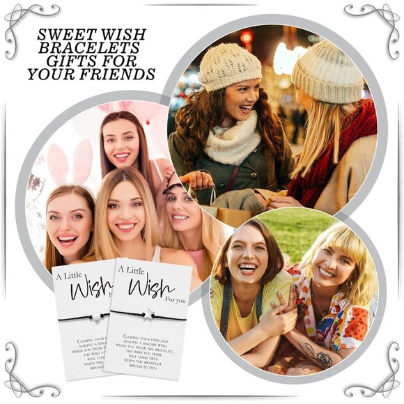 24 Pcs Womens Heart and Star Wish Bracelets Set Adjustable Wax Rope Gifts - Picture 7 of 7